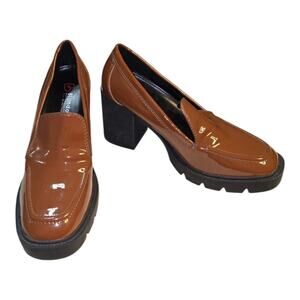 Blondo Brown Patent Leather Josie Waterproof Heeled Chunky Mule‎ Loafers Size 10